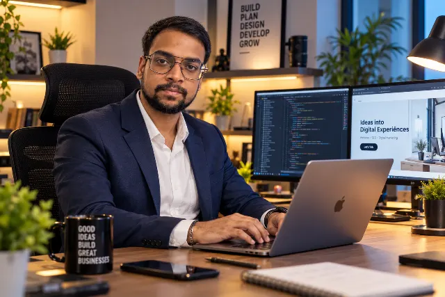 Bharathan.P at his desk in Chennai