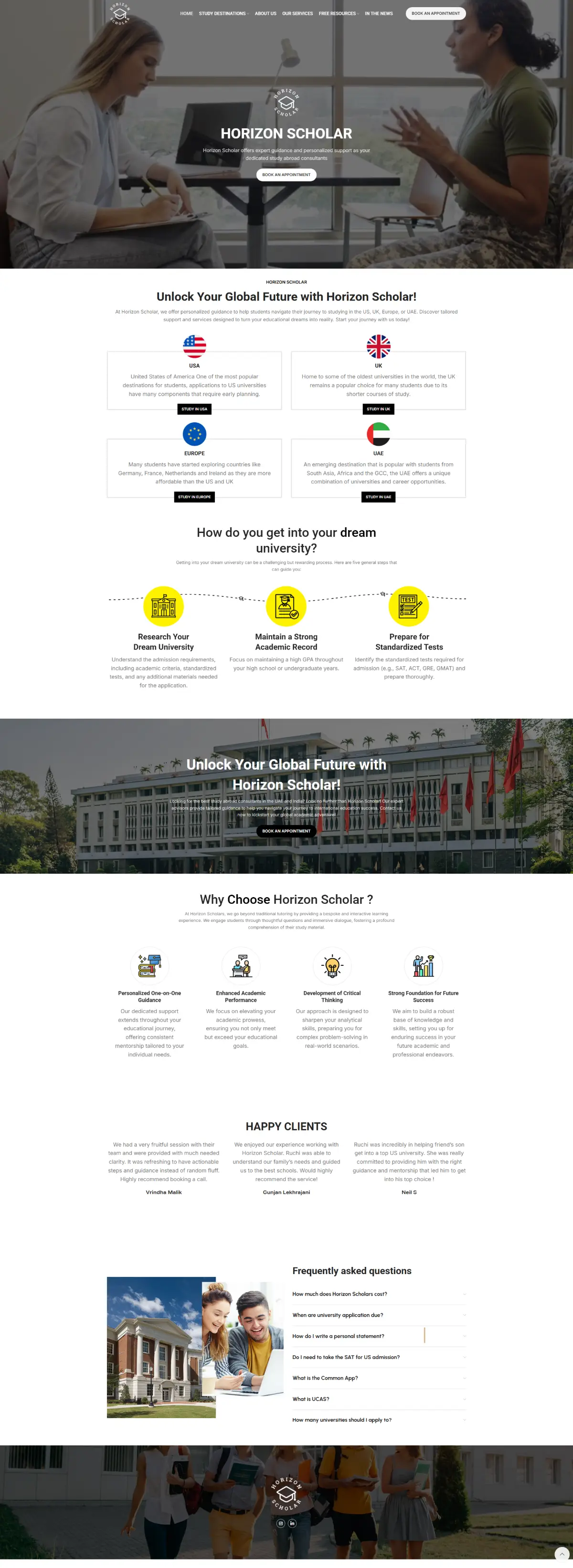 Horizon Scholar website by Bharathan, full-page screenshot