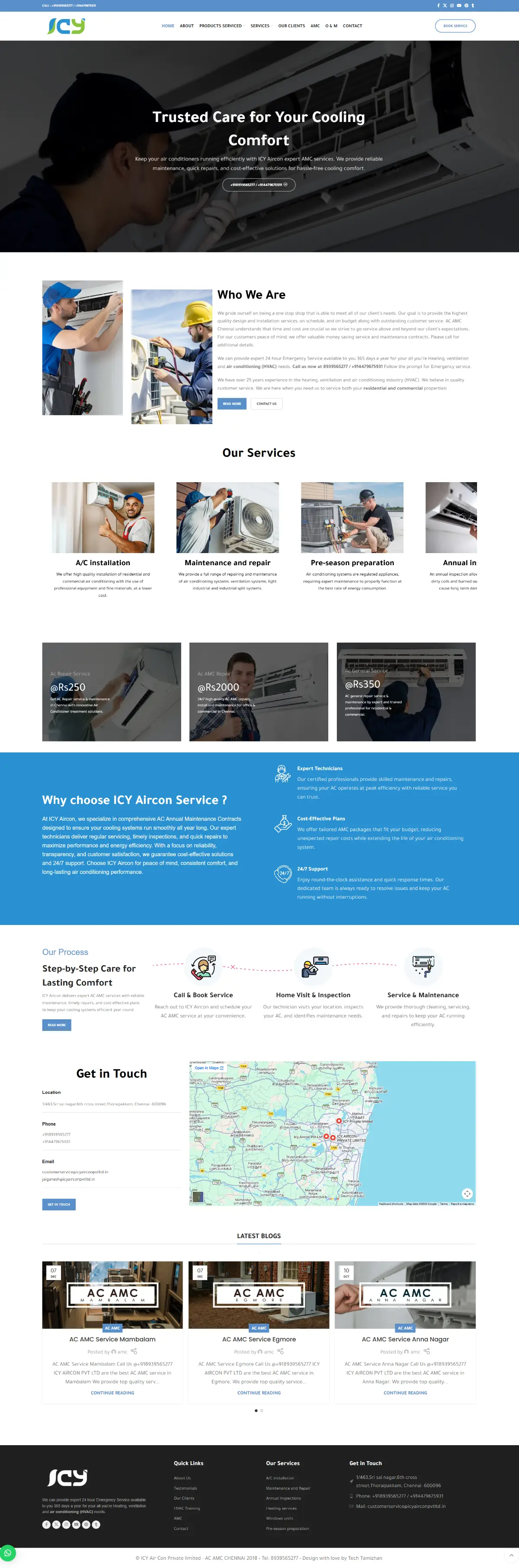 ICY Aircon AMC website, full-page screenshot