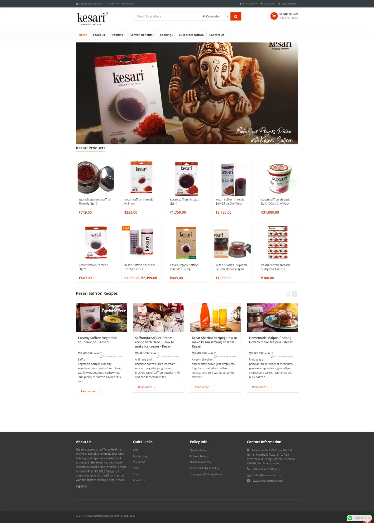 Kesari Saffron website, full-page screenshot
