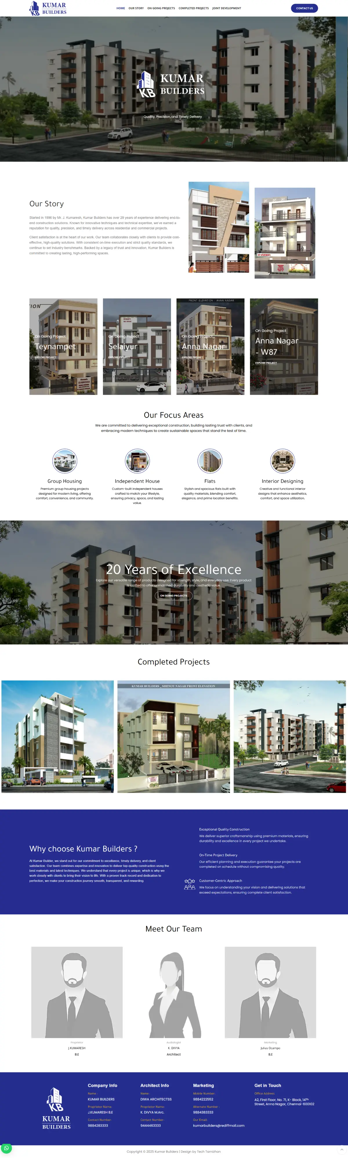 Kumar Builders website, full-page screenshot