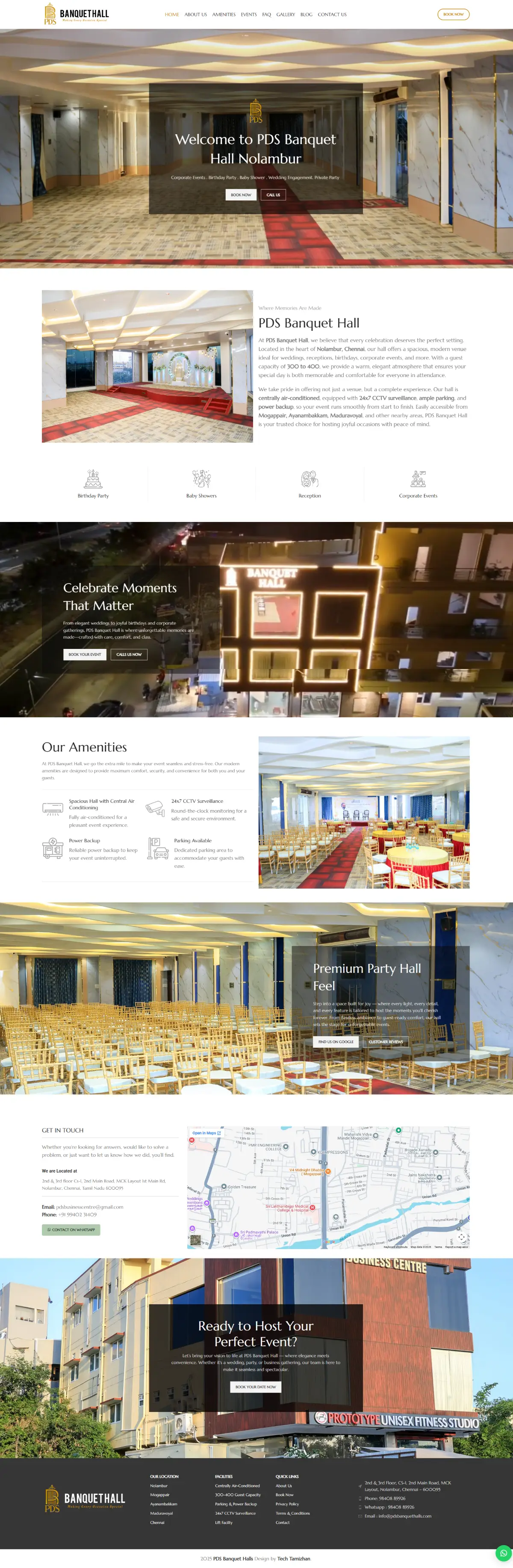 PDS Banquet Hall website, full-page screenshot