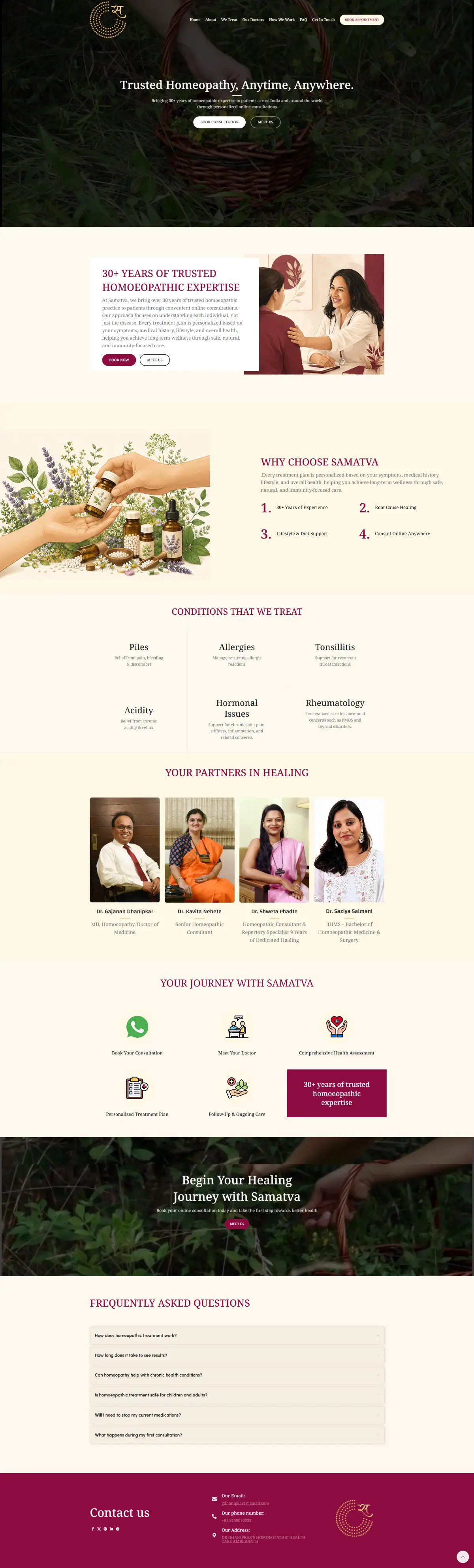 Samatva website, full-page screenshot