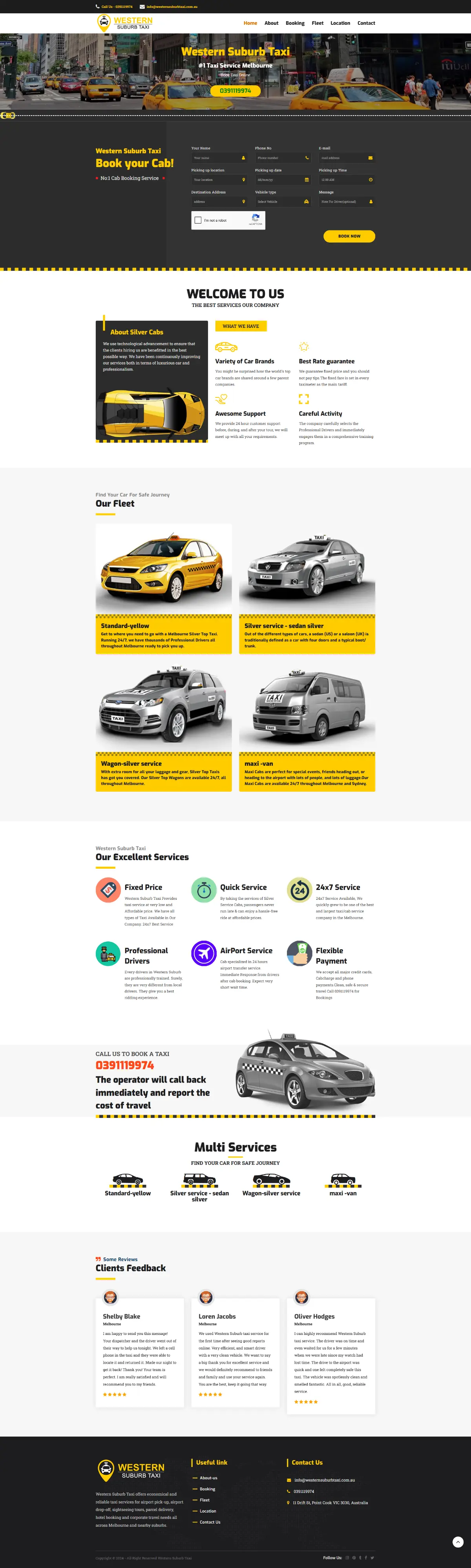 Western Suburb Taxi website, full-page screenshot